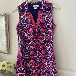 Pre-owned Vineyard Vines Pink & Navy Geo/Floral Print Sleeveless Dress, Size 4